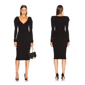 A.L.C. Dafne Midi Dress Size XS Black Ribbed Puff Knit Bodycon Quiet Luxury Emo